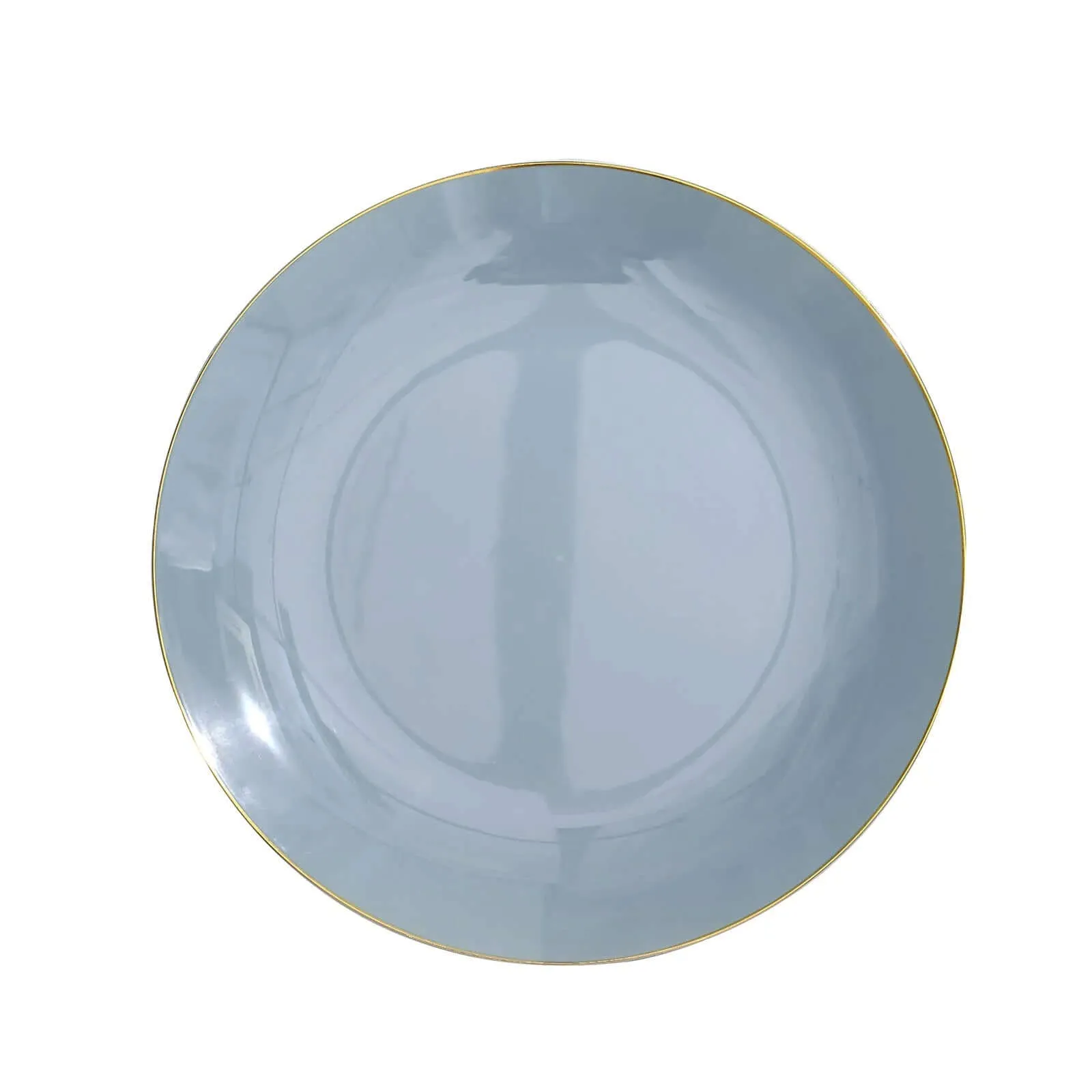 10 Pack 10" Glossy Dusty Blue Round Disposable Dinner Plates With Gold Rim, Plastic Party Plates