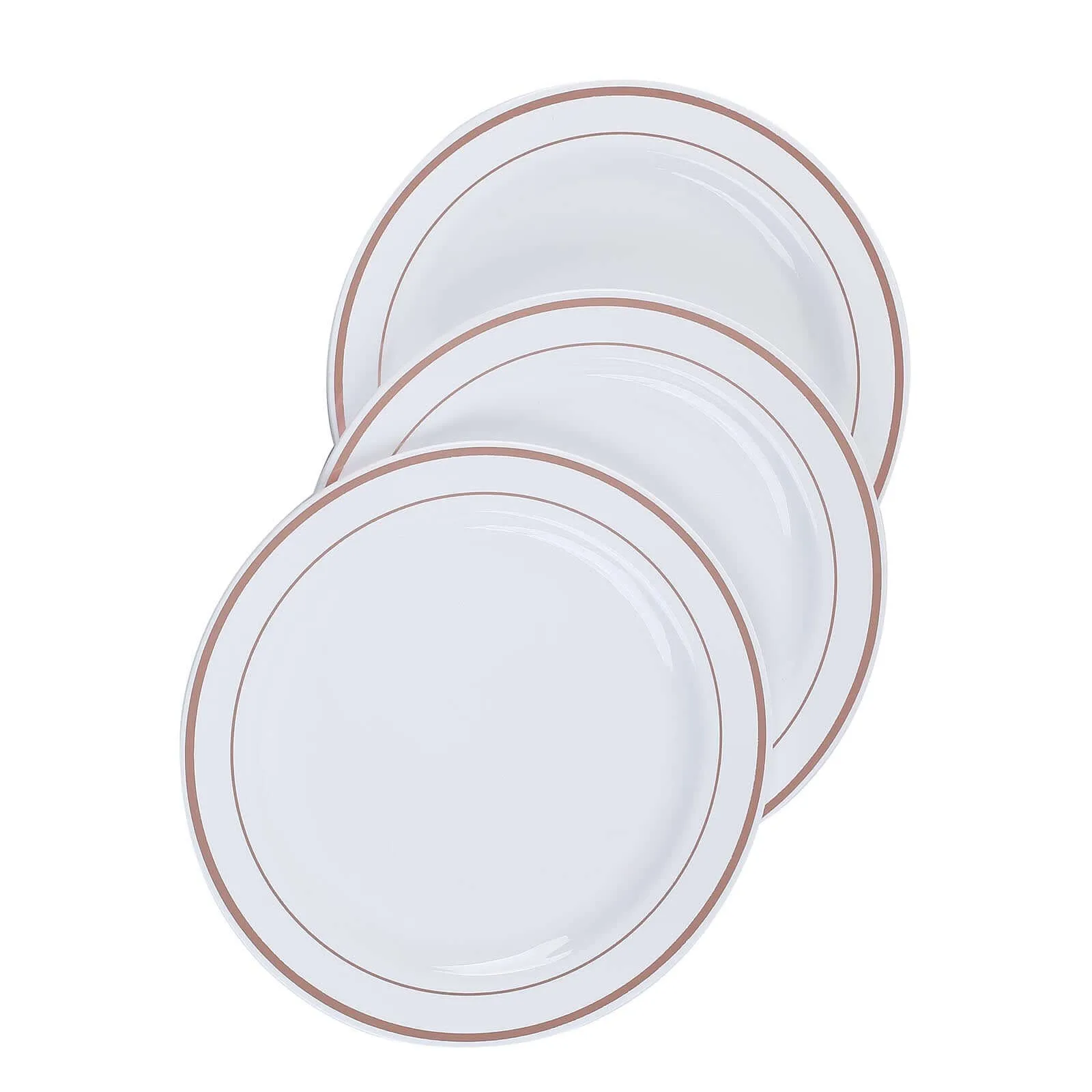 10 Pack 8" Très Chic Rose Gold Rim White Disposable Salad Plates, Plastic Dessert Appetizer Plates