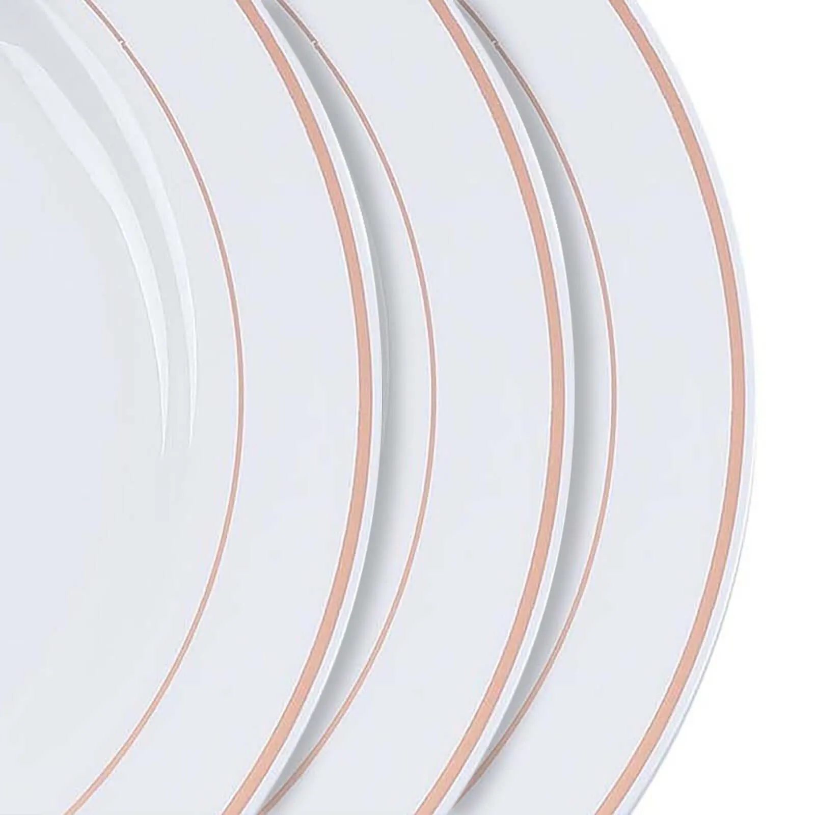 10 Pack 8" Très Chic Rose Gold Rim White Disposable Salad Plates, Plastic Dessert Appetizer Plates