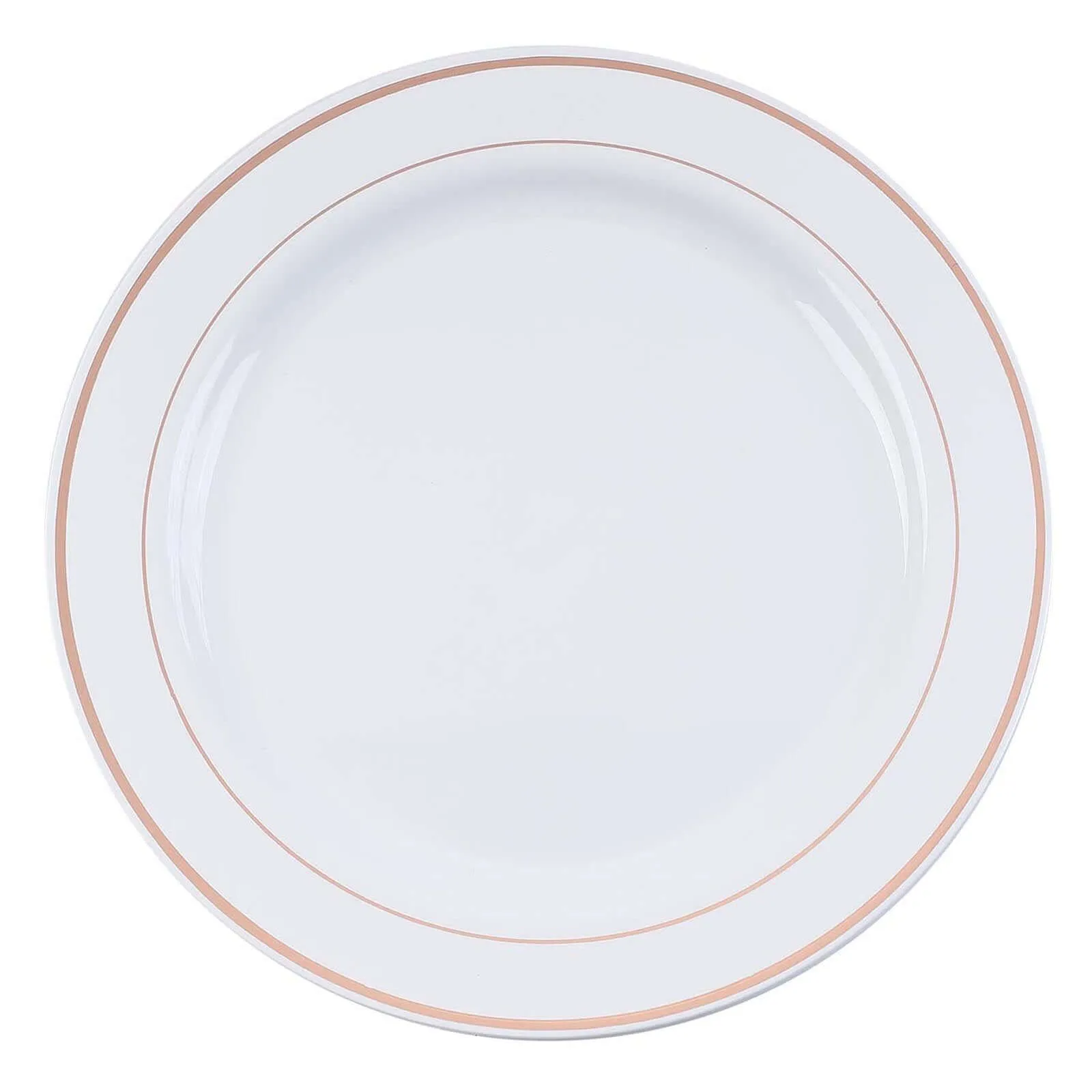 10 Pack 8" Très Chic Rose Gold Rim White Disposable Salad Plates, Plastic Dessert Appetizer Plates