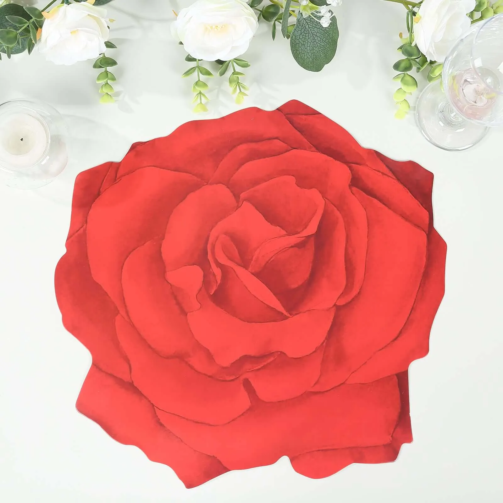 10 Pack Red Rose Flower Disposable Table Mats, 14" Floral Cardboard Paper Placemats - 400GSM