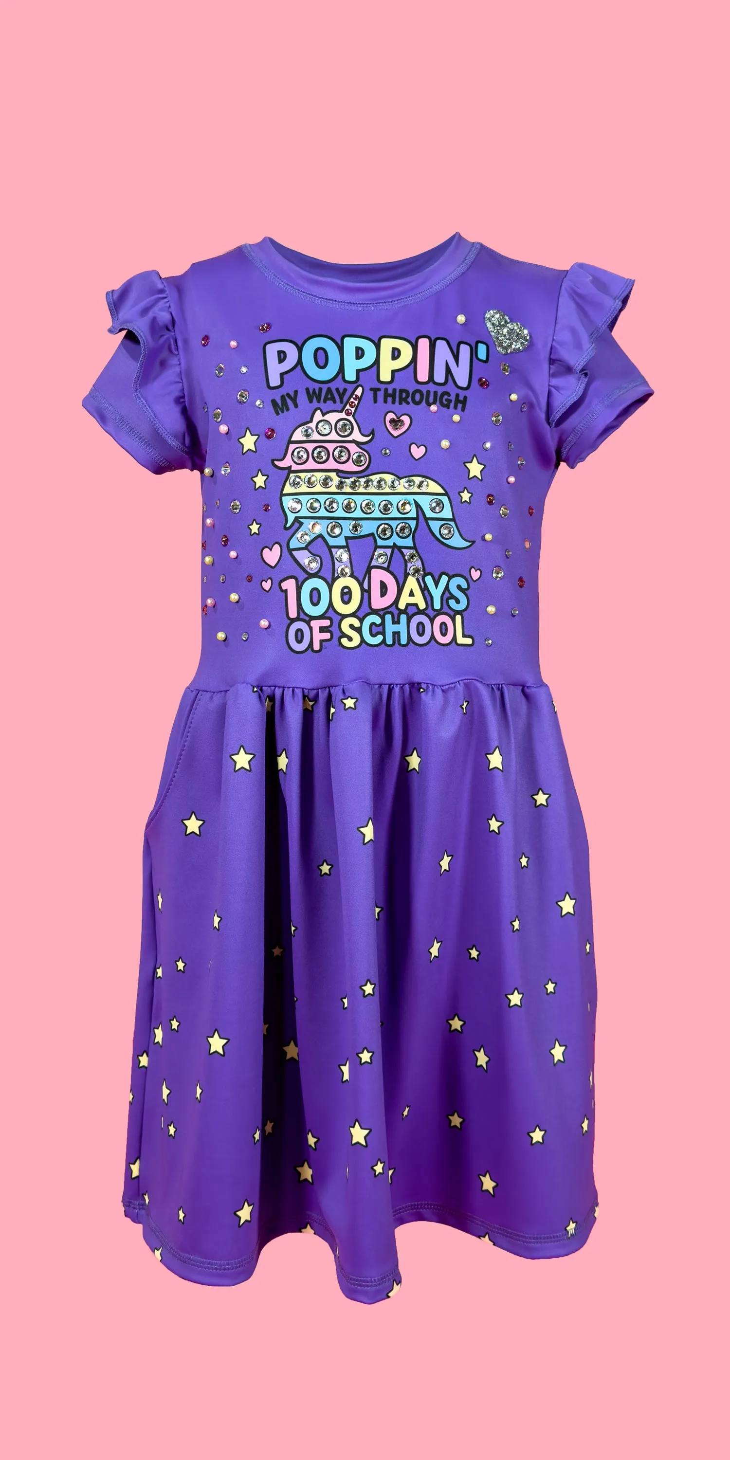 100 Days of School - Unicorn - Kids Ruffle Short Sleeve Dress