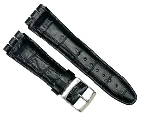 18mm Genuine Leather, Black Alligator Grain Watch Band for SWATCH Watches