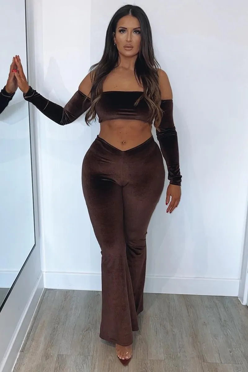 Chocolate Dipped Waist Velvet Flare Trousers - Kehlani