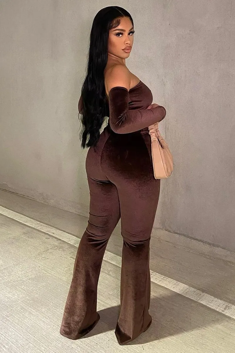 Chocolate Dipped Waist Velvet Flare Trousers - Kehlani