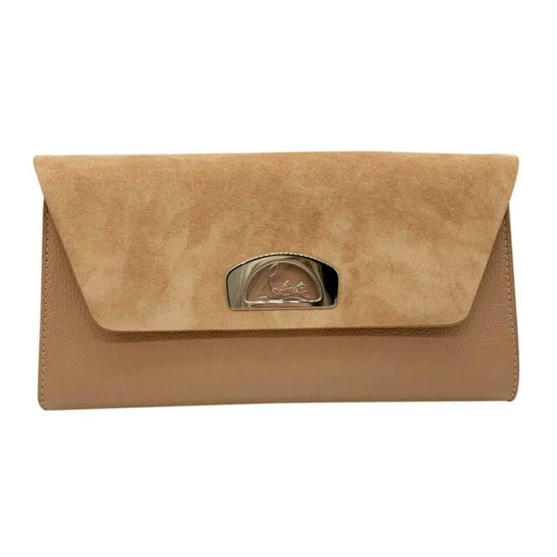 CHRISTIAN LOUBOUTIN Clutch Vero Dodat Velour Suede Beige Leather Shoulder Bag