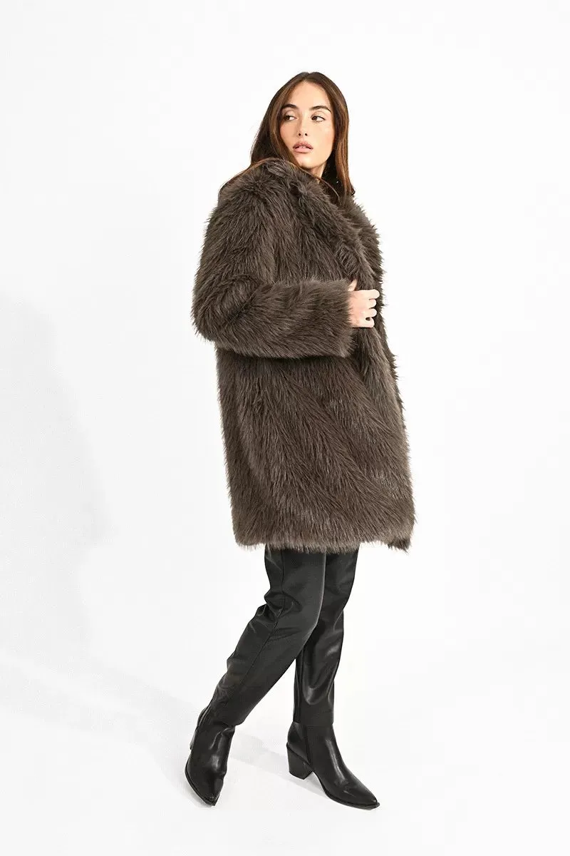 Molly Bracken Chocolate Faux Fur Coat