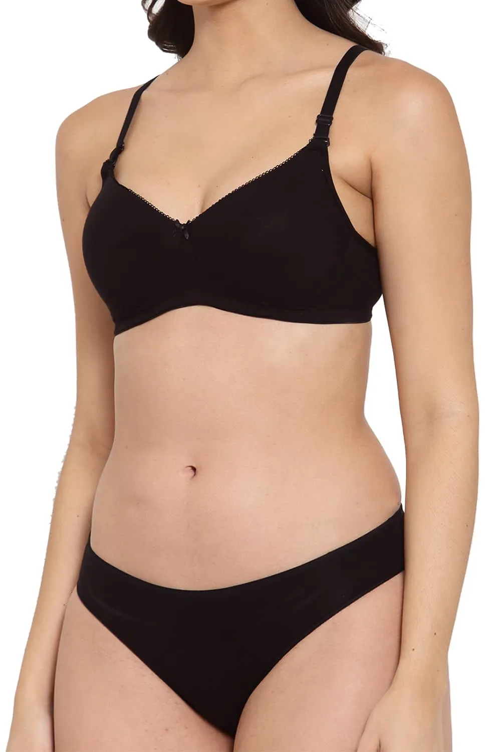 Organic Cotton Antimicrobial Padded t-shirt Bra & Panty Set-ISBP104_IMP004-Black-