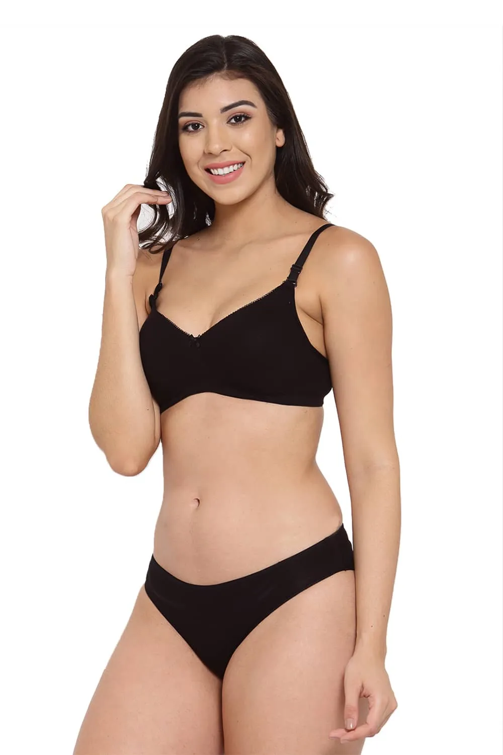 Organic Cotton Antimicrobial Padded t-shirt Bra & Panty Set-ISBP104_IMP004-Black-