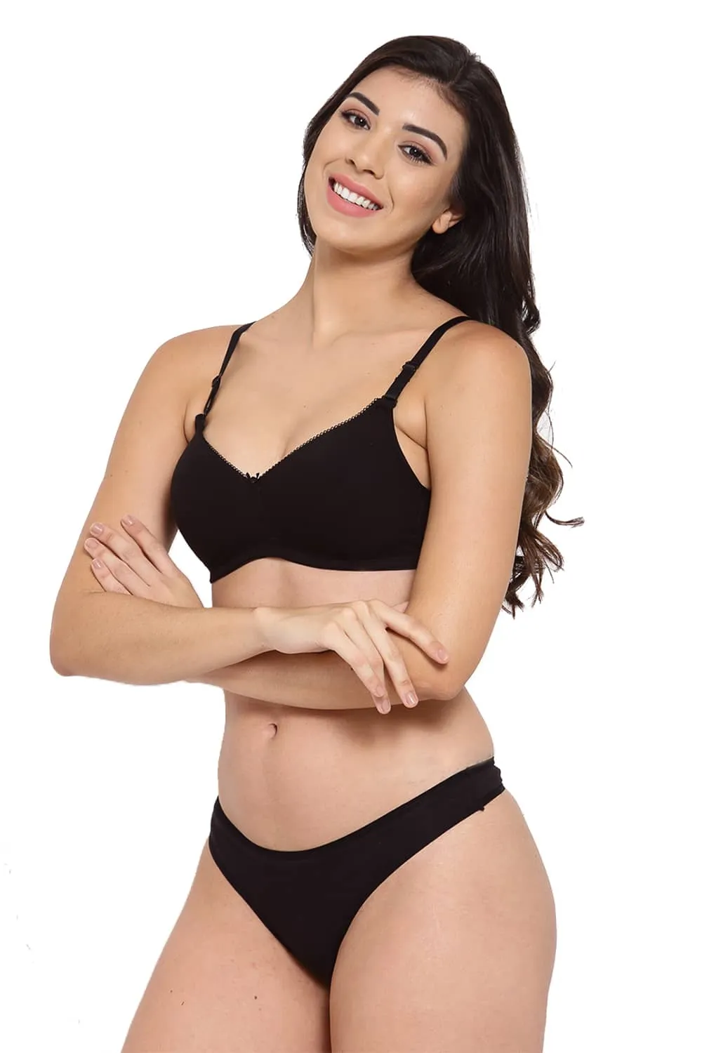 Organic Cotton Antimicrobial Padded t-shirt Bra & Panty Set-ISBP104_ISP054-Black-