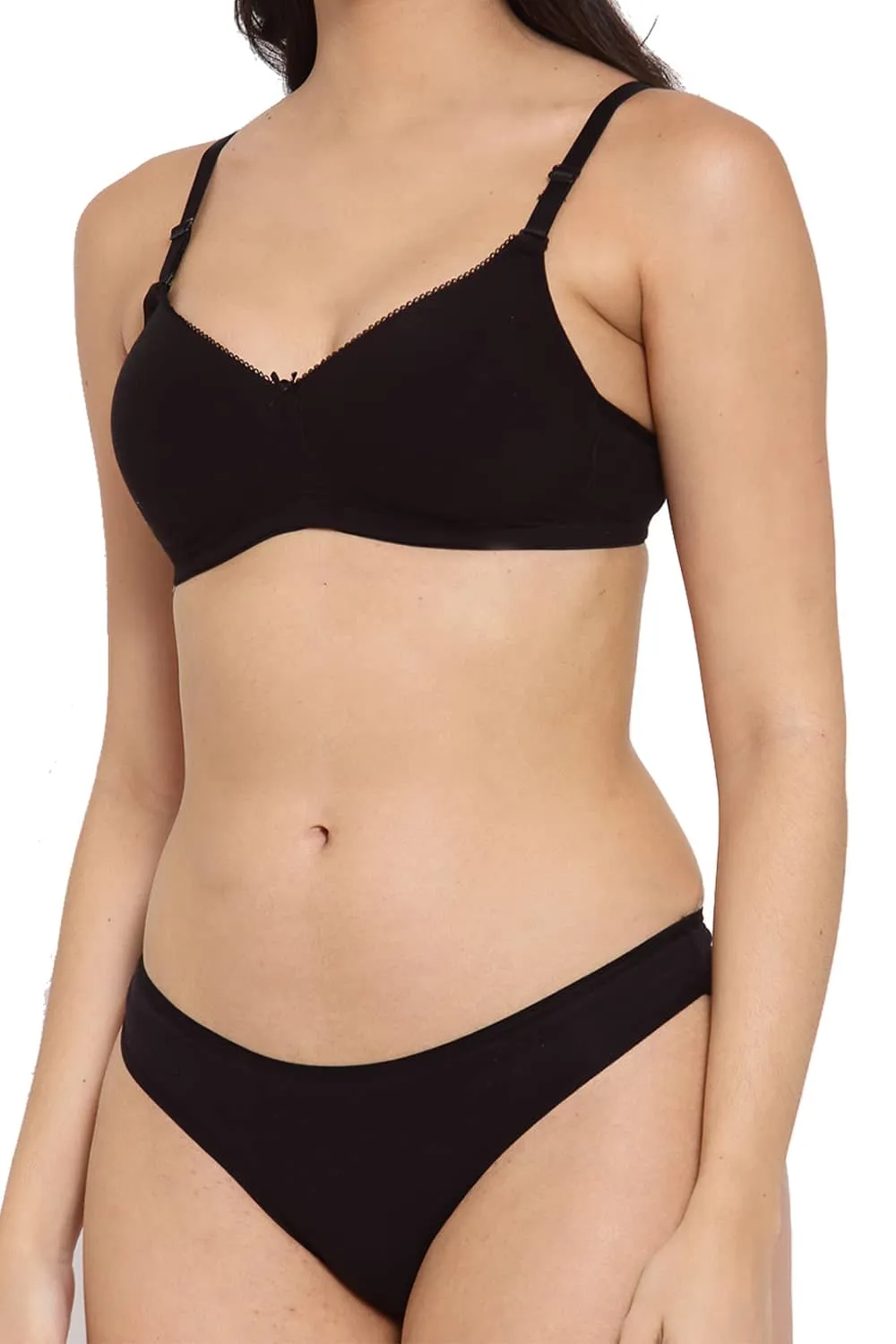 Organic Cotton Antimicrobial Padded t-shirt Bra & Panty Set-ISBP104_ISP054-Black-