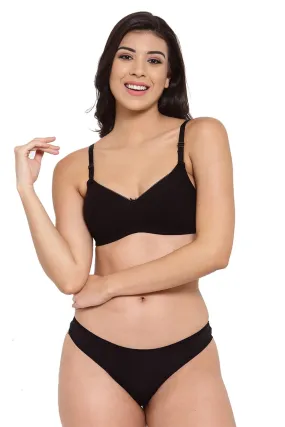 Organic Cotton Antimicrobial Padded t-shirt Bra & Panty Set-ISBP104_ISP054-Black-