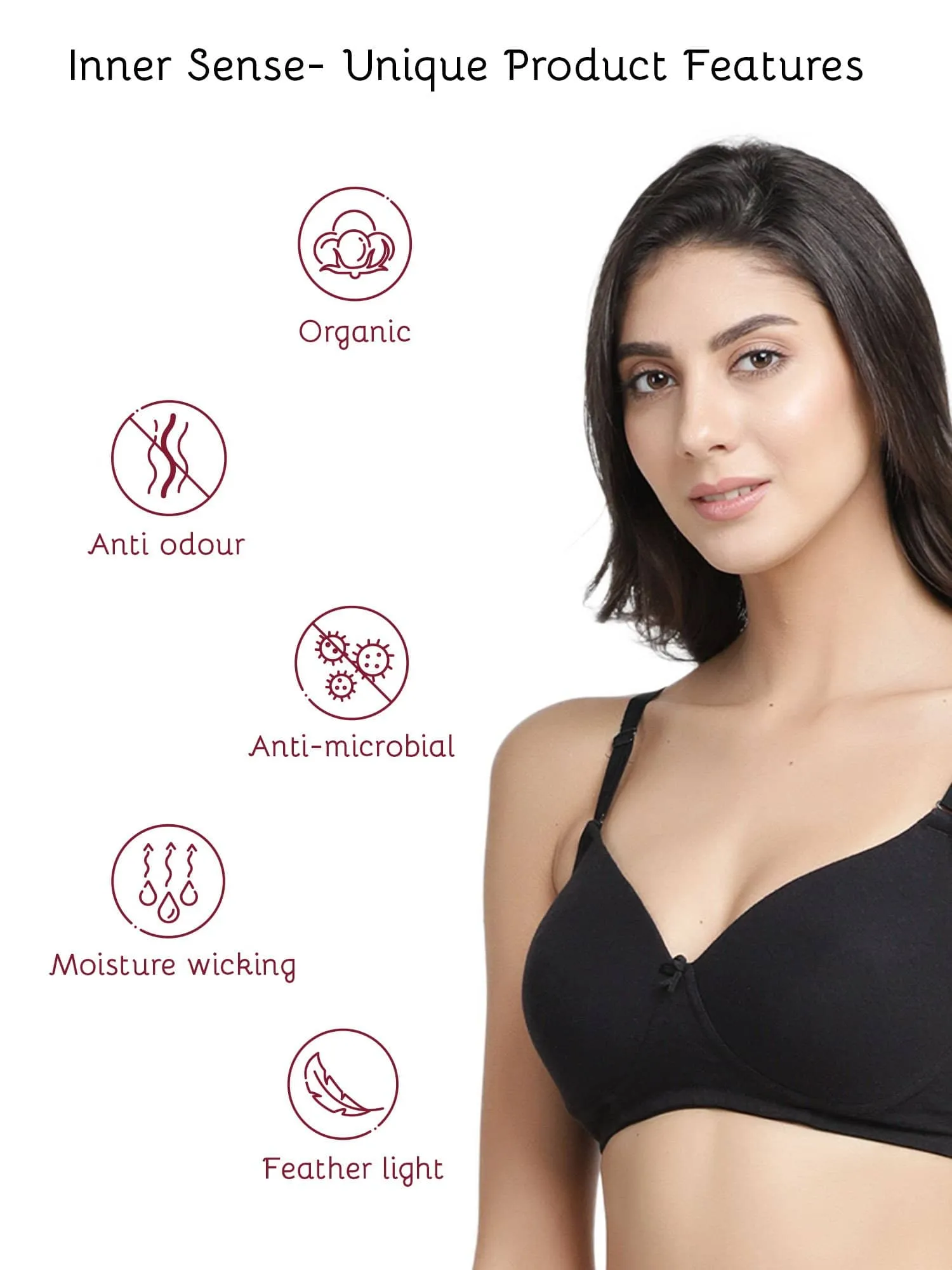 Organic Cotton  Antimicrobial Wire-free Padded Bra (Pack of 3)-ISB068-Black_Black_Coral Pink-