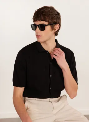 Pablo Cuban Shirt | Knitted Cotton | Black