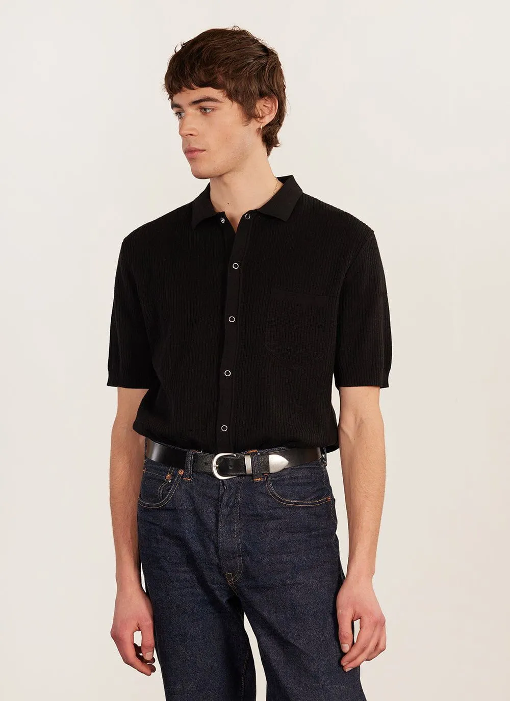 Pablo Cuban Shirt | Knitted Cotton | Black