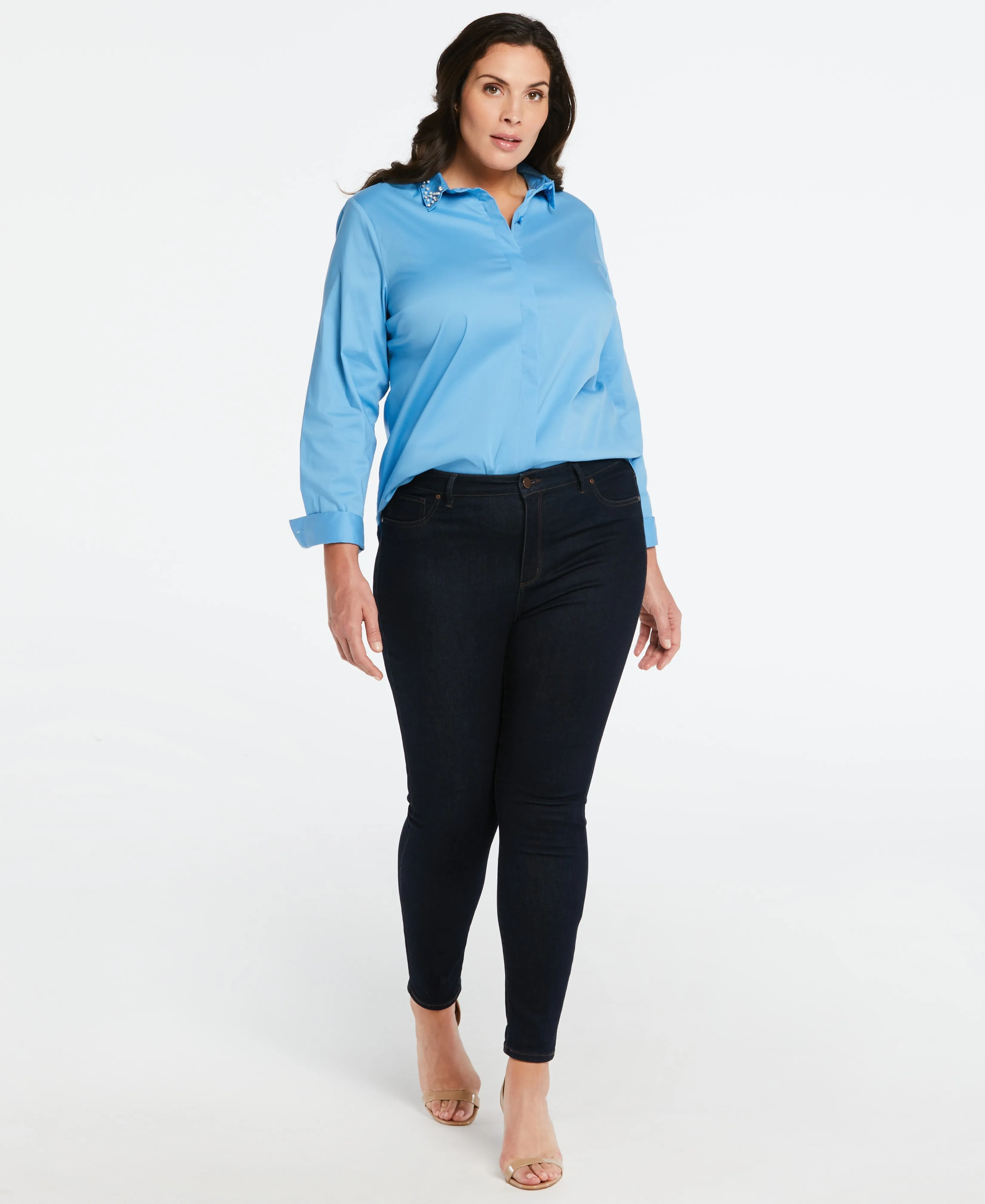 Plus Size Embellished Collar Blouse