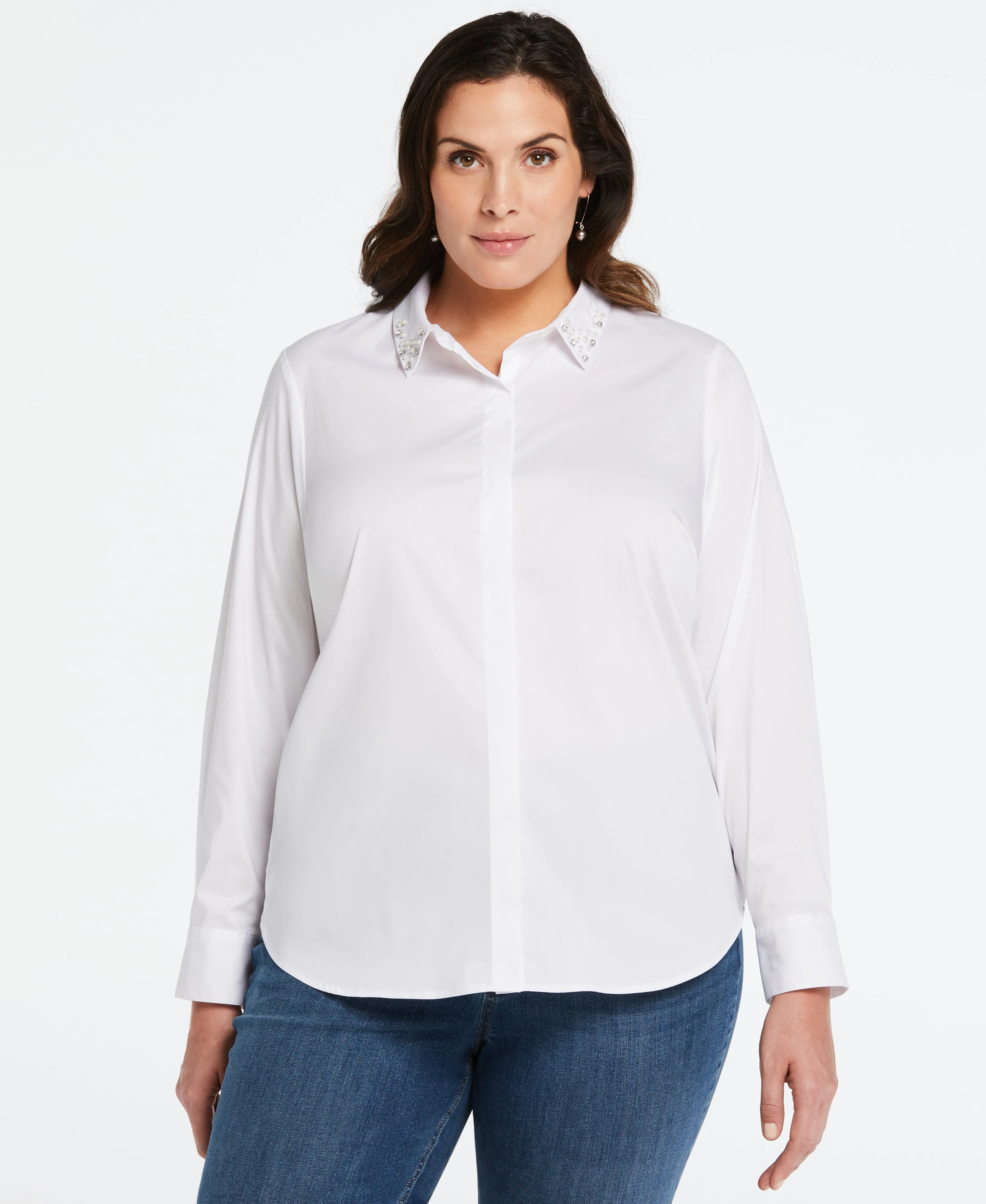 Plus Size Embellished Collar Blouse