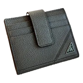 Prada Grey Vitello Grain Leather Card  Bifold Wallet