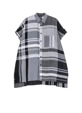 RAYON WRINKLED PLAID HALF SLEEVE BLOUSE