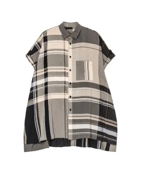 RAYON WRINKLED PLAID HALF SLEEVE BLOUSE