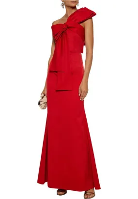 Red Emmeline One-Shoulder Bow-Embellished Satin-Faille Gown